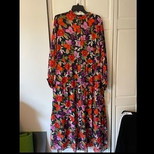 Orange and pink floral maxi dress with sheer sleeves